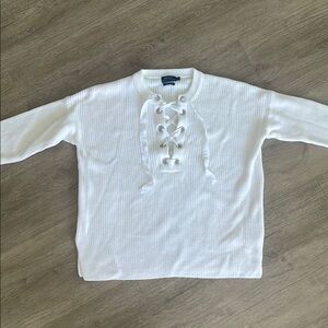 Ralph Lauren White Lace-Up Knit Sweater